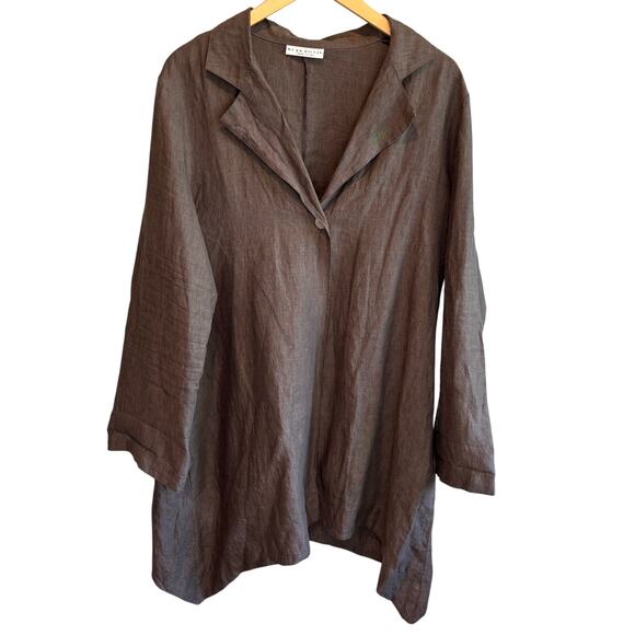 Bryn Walker Gray Linen Long Length One Button Jacket - size Large - Picture 1 of 6